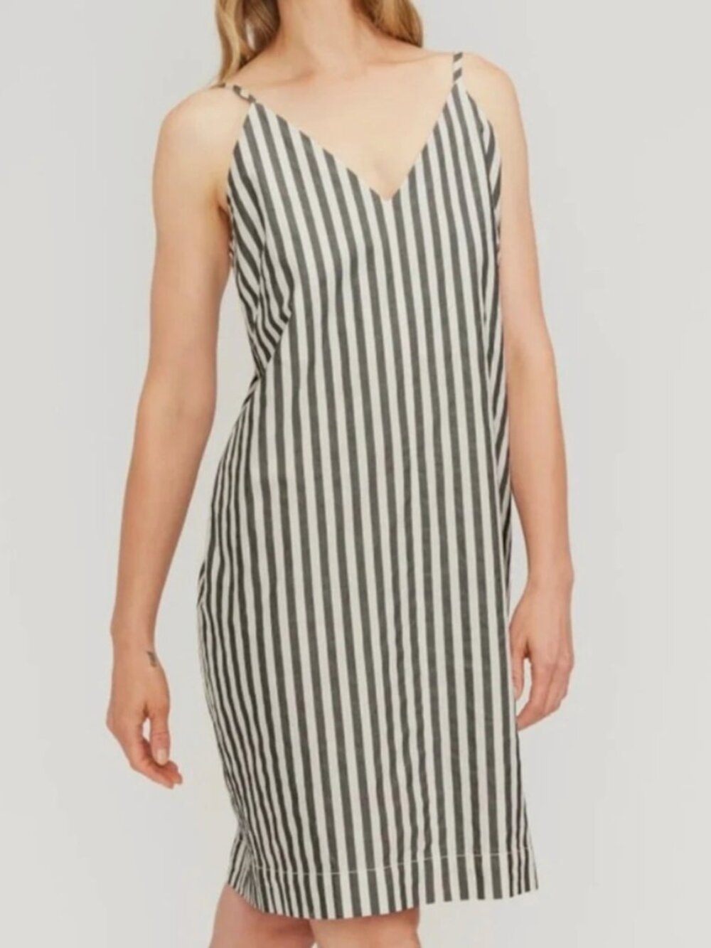 Everlane The Poplin Slip Dress Womens Size 0 in Black white stripes NWT XS/ S